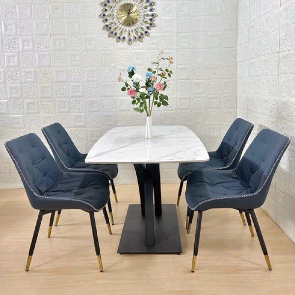 Bộ bàn ăn mặt đá 4 ghế bọc da- Mã: T1146-4×2142