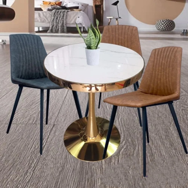 Bộ bàn tulip tiếp khách sang trọng chân mạ vàng – Mã: T117G-3×2106