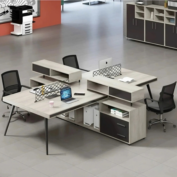 Cụm Bàn Làm Việc 4 Người Có Hộc Tủ Và Kệ Lưu Trữ Đa Dụng – BC101