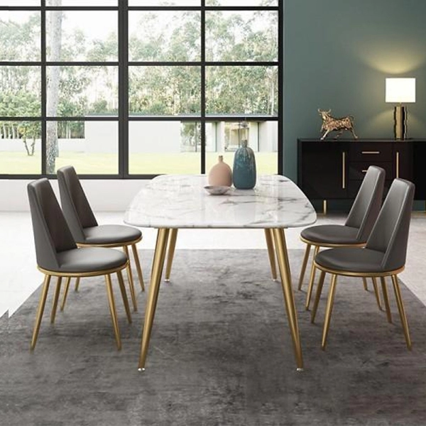 Bàn ăn mặt đá 1.4m chân sắt mạ vàng – Mã: T166-14