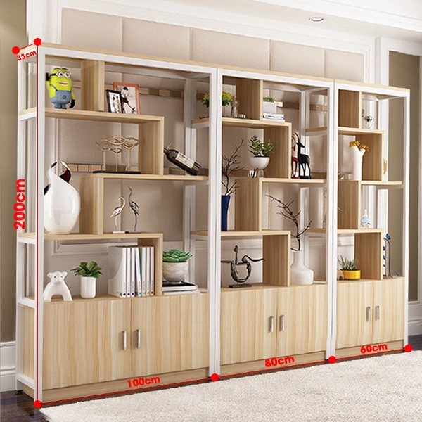 Kệ gỗ sắt có tủ  phong cách hiện đại 01