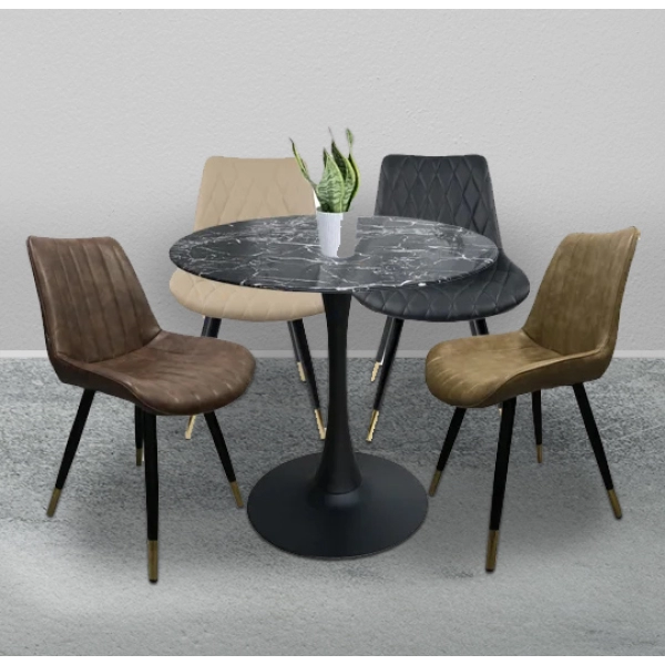 Bộ bàn tròn tulip giả đá 4 ghế bọc da – Mã: T117A-4x269A