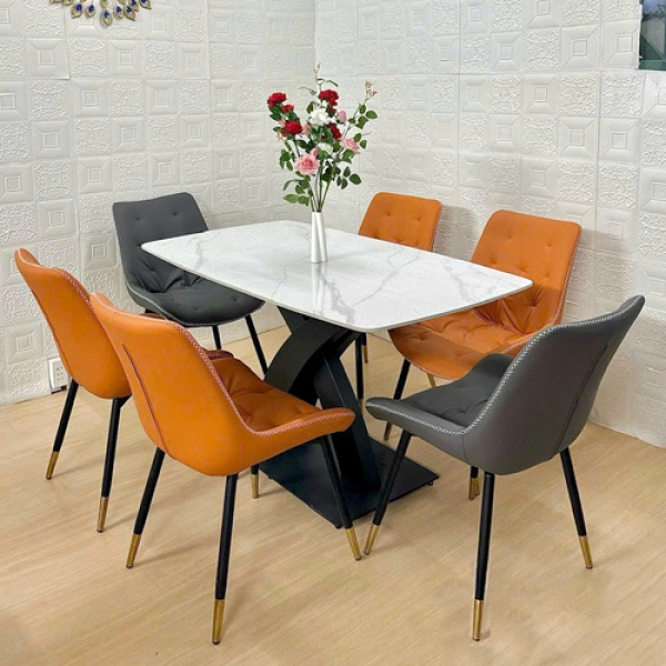 Bàn ăn mặt đá ceramic chân thép sơn tĩnh điện- Mã: T1146