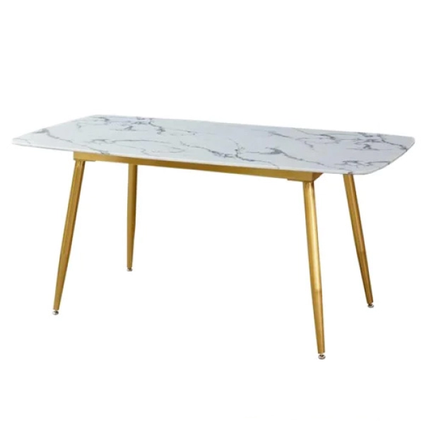Bàn ăn mặt đá 1.4m chân sắt mạ vàng – Mã: T166-14