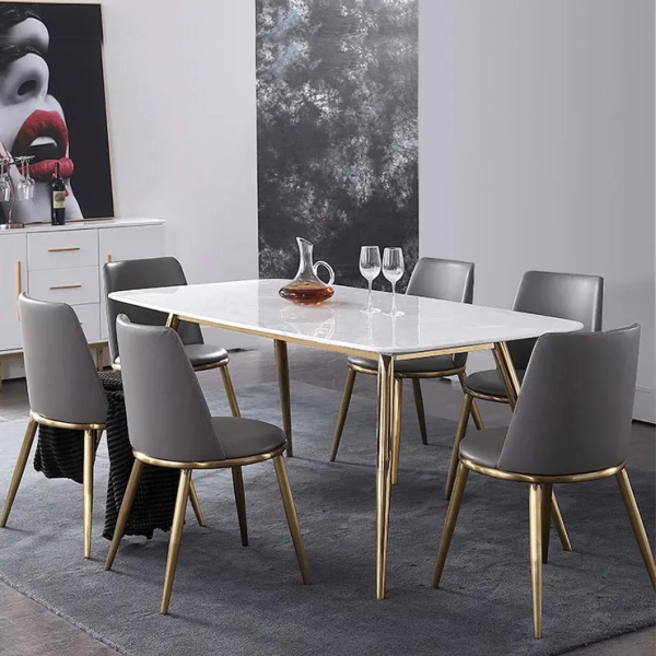 Bàn ăn mặt đá 1.4m chân sắt mạ vàng – Mã: T166-14