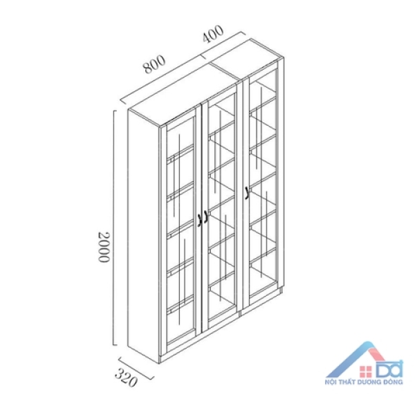 Tủ gỗ tài liệu 3 cánh kính dài – TL 04