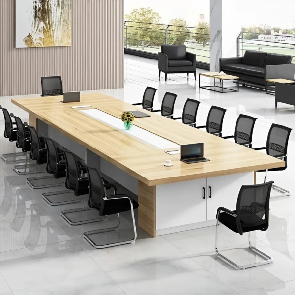 Bàn Họp Văn Phòng Gỗ MDF Màu Vân Tự Nhiên – BH41
