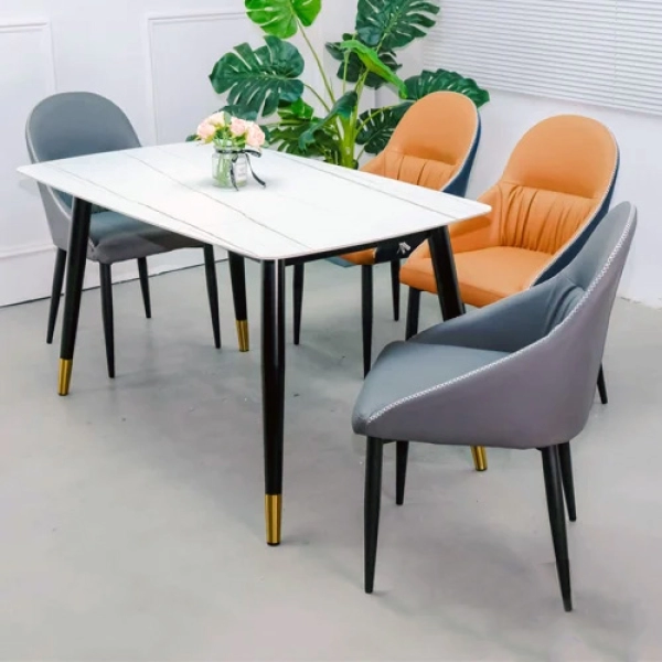 Bộ bàn ăn mặt đá 4 ghế bọc da cao cấp- Mã: T147-14-4×2118