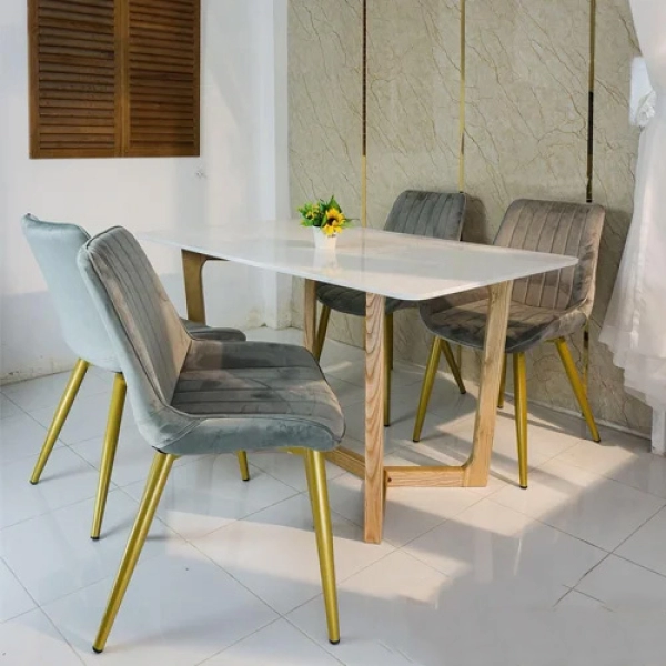 Ghế phòng ăn nệm chân mạ vàng màu gold cao cấp – 269N