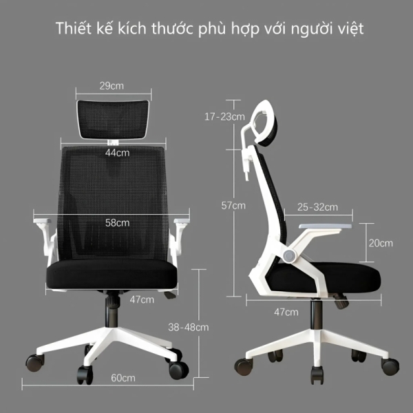 Ghế Văn Phòng Công Thái Học Xoay Tựa Đầu Tay Gập – CTH04