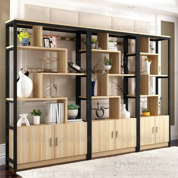 Kệ gỗ sắt có tủ  phong cách hiện đại 01