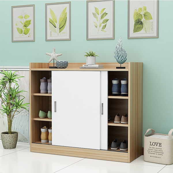Tủ giày 2 cánh lùa trắng viền gỗ-TG19