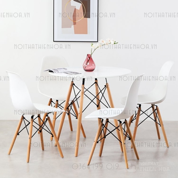 Bàn cafe Eames tròn D600 màu trắng