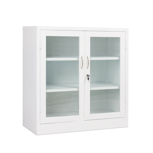 Tủ tài liệu thấp 2 cánh kính màu trắng 08