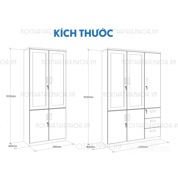 Tủ hồ sơ gỗ kính 3 cánh