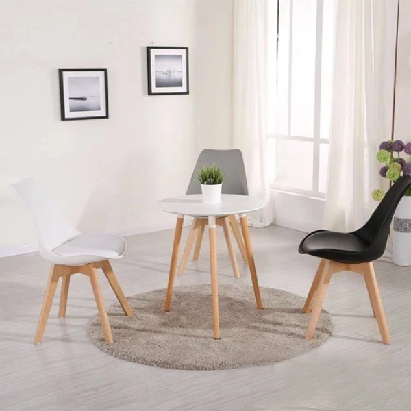 Bộ bàn ăn, cafe hiện đại cho 3 người gồm bàn tròn T105 và ghế cafe bọc nệm chân gỗ 205