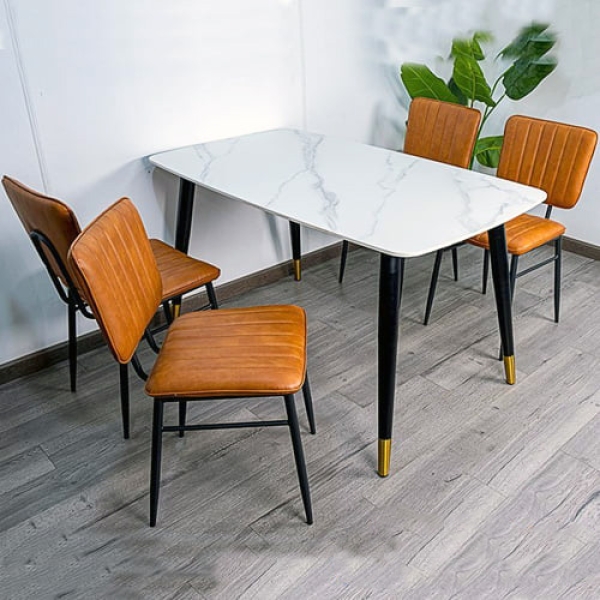 Bộ bàn ăn mặt đá 4 ghế da sang trọng- Mã: T147-4×2102
