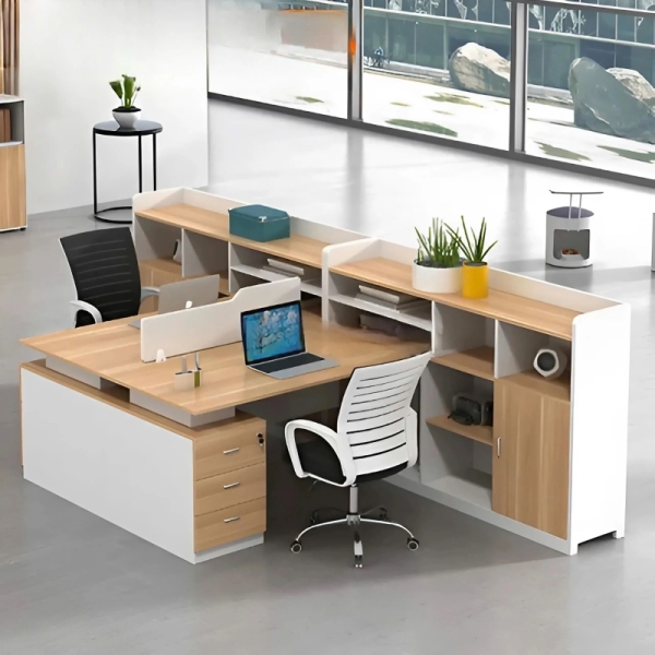Cụm Bàn Làm Việc 2 Người Gỗ Công Nghiệp Kết Hợp Kệ – BC109