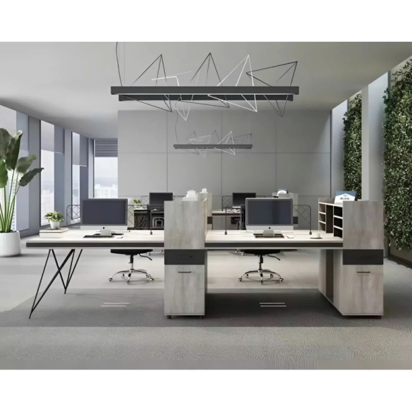 Cụm Bàn Làm Việc 4 Người Chân Sắt Hiện Đại – BC58