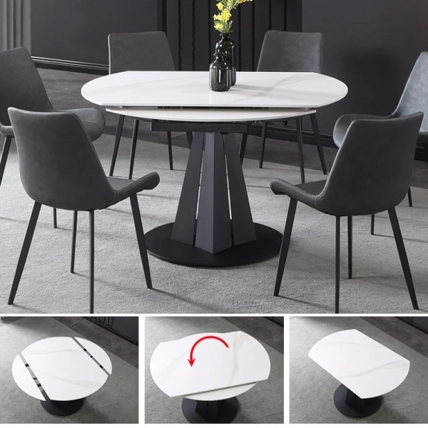 Bộ bàn ăn tròn mặt đá thông minh- Mã: T1106-6×2109