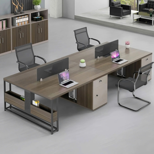 Cụm Bàn Làm Việc Văn Phòng 4 Chỗ Kết Hợp Kệ Đựng Tài Liệu – BC114
