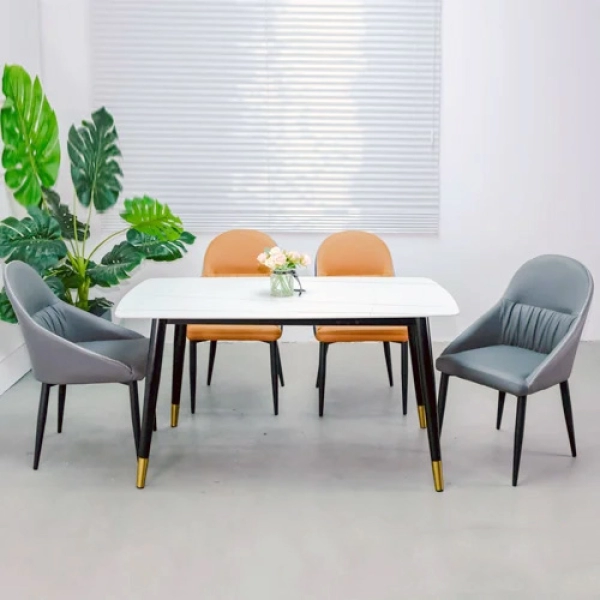 Bộ bàn ăn mặt đá 4 ghế bọc da cao cấp- Mã: T147-14-4×2118