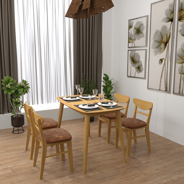 Bộ bàn ghế ăn mango 4 chỗ màu tự nhiên