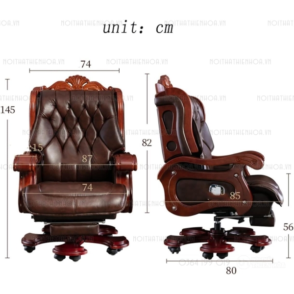 Ghế làm việc chủ tịch, lãnh đạo da thật nhập khẩu GD010