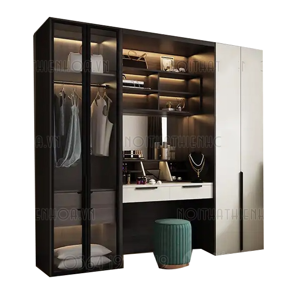 Tủ quần áo kết hợp cánh kính, bàn học TA51