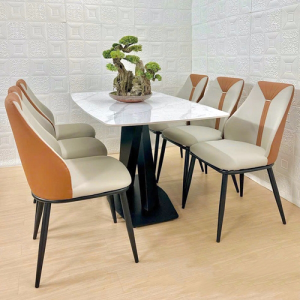 Bộ bàn ăn mặt đá 6 ghế bọc da- Mã: T179-16-6×2512